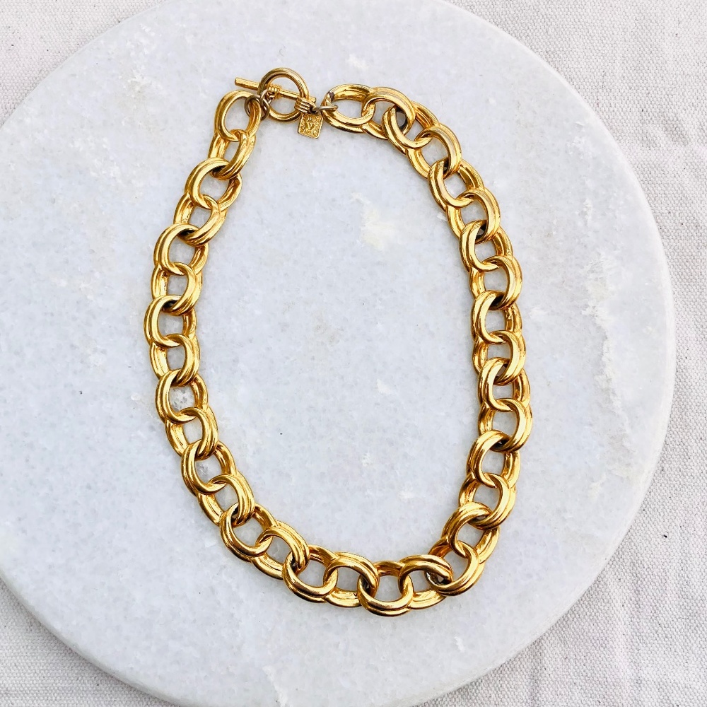 Vintage Big Gold Plated Signed Anne Klein Chunky Chain As-Is Necklace 18”  Extra
